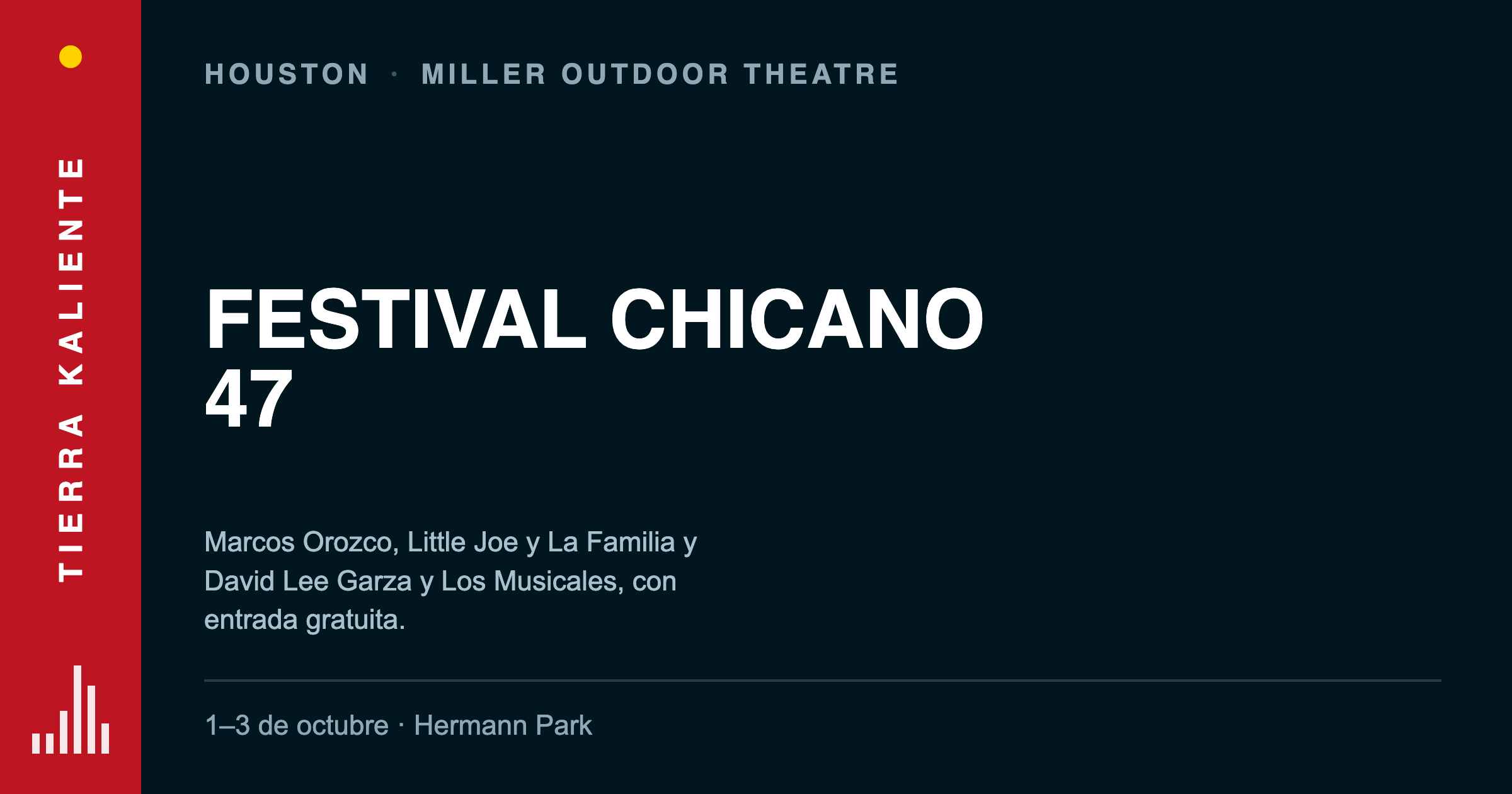 Festival Chicano llega a su edición 47 en Hermann Park: Marcos Orozco, Little Joe y David Lee Garza, gratis del 1 al 3 de octubre
