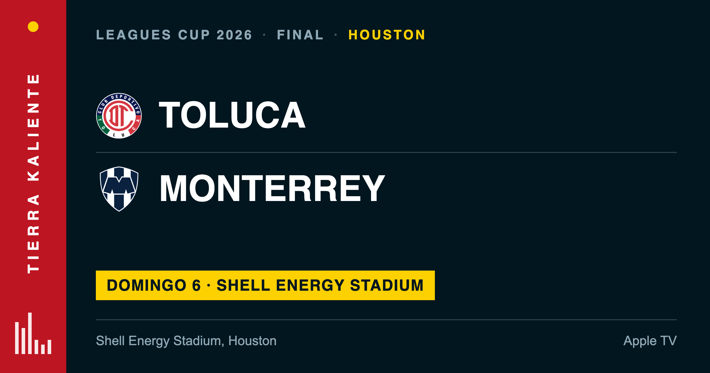 Final de la Leagues Cup 2026: Toluca vs Monterrey, domingo en Shell Energy Stadium, Houston