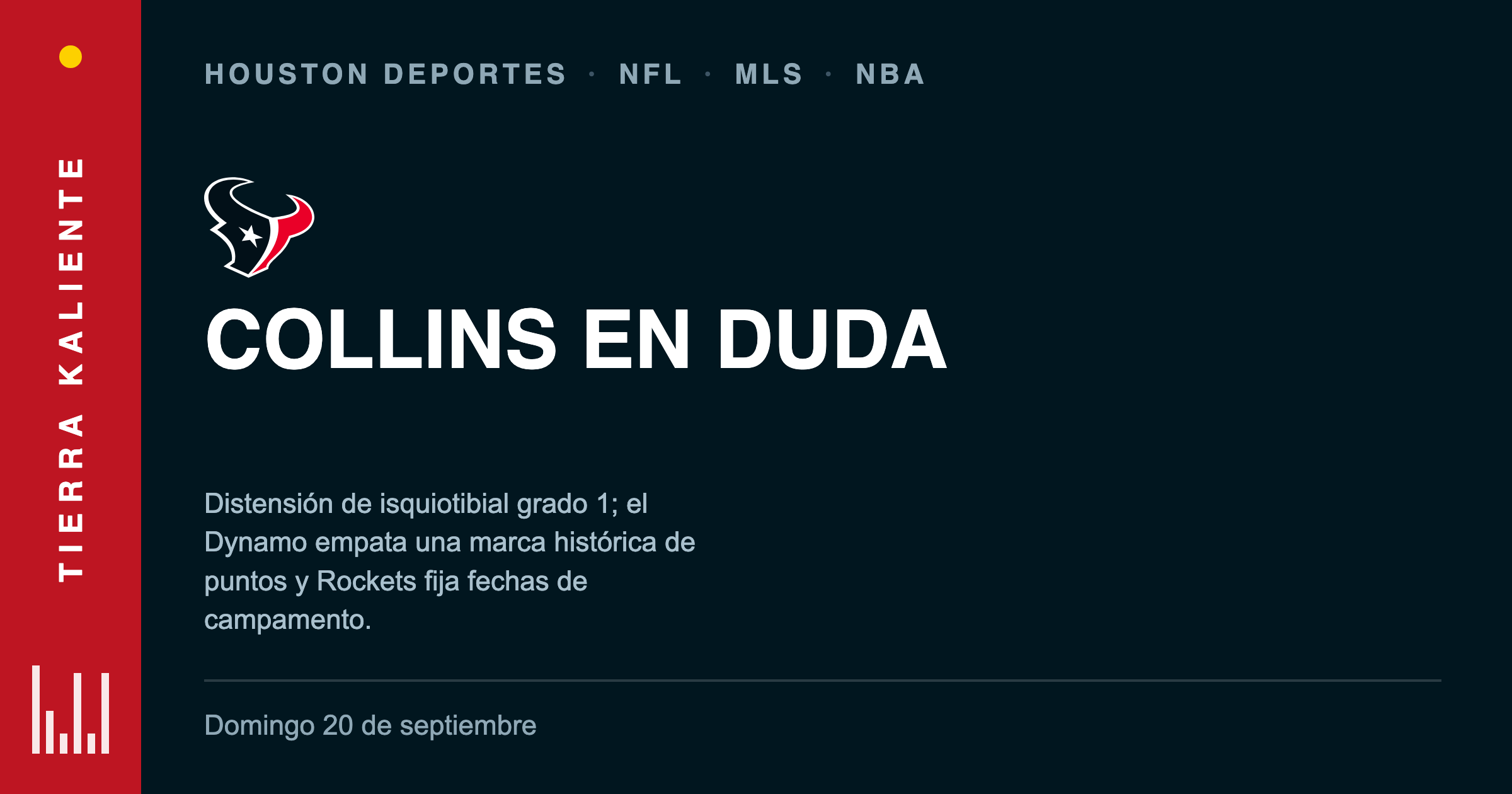 Nico Collins en duda para el domingo, mientras el Dynamo empata una marca histórica