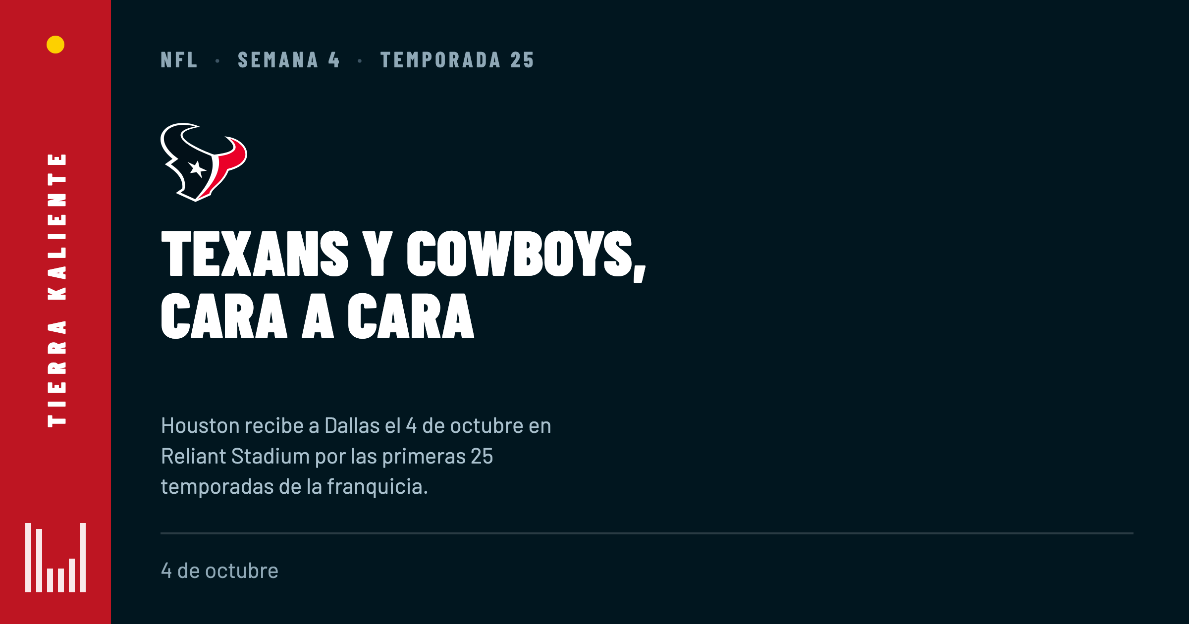 Texans y Cowboys, cara a cara en el partido de la temporada 25: cómo verlo y escucharlo en español