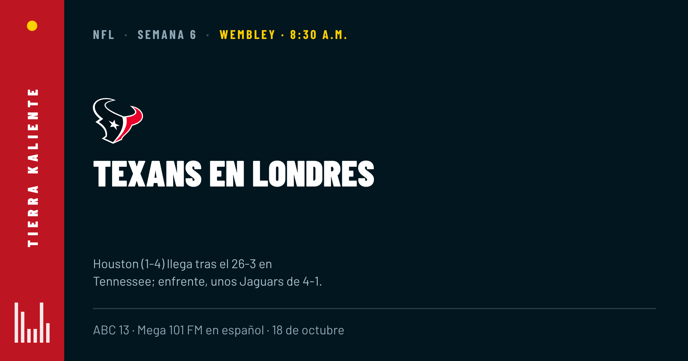 Texans en Londres: cómo ver y escuchar en español el duelo ante Jaguars en Wembley