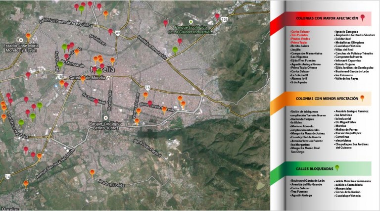 Decenas de vialidades cerradas y 32 colonias afectadas en Morelia